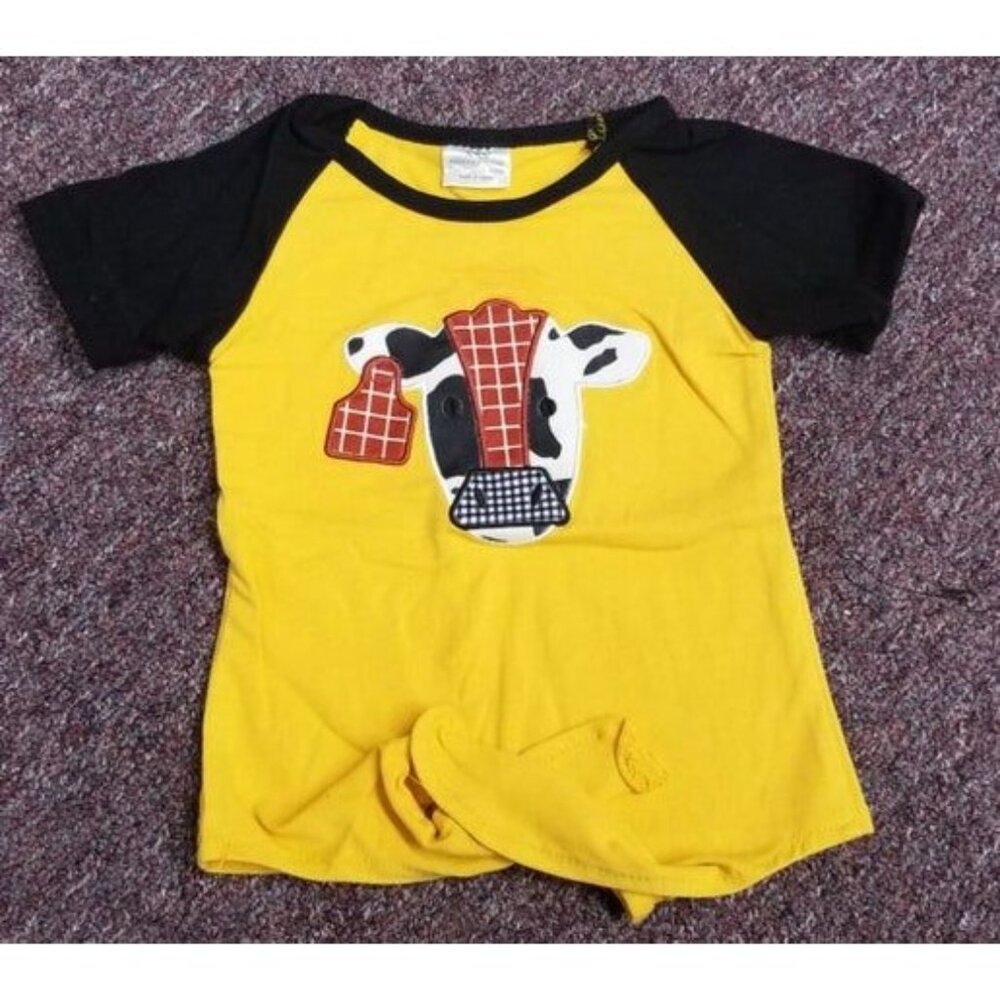 Golden Applique Tie Front Cow Shirt 2T